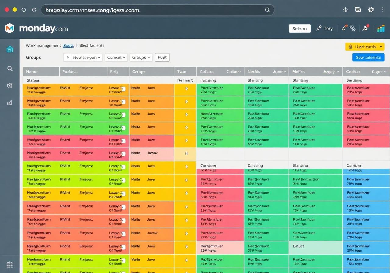 monday.com CRM colorful board interface
